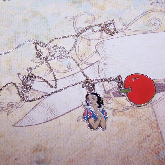 Disneyland Sterling Silver Enamel Charms on Chain - Snow White/Apple - Picture 2 of 5